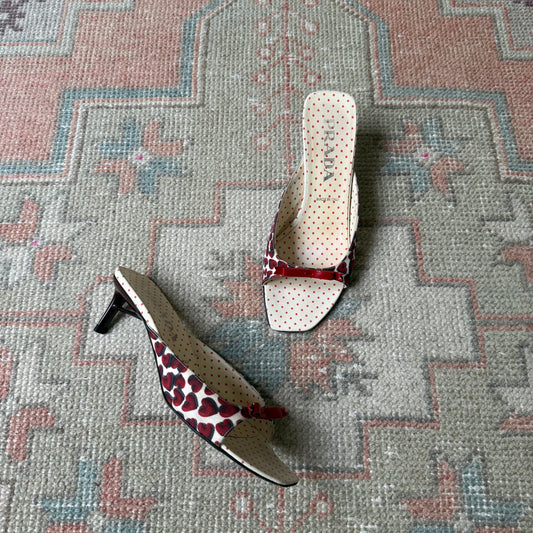 S/S2000 Prada Red Heart and Bow Sandals - US 7-7.5