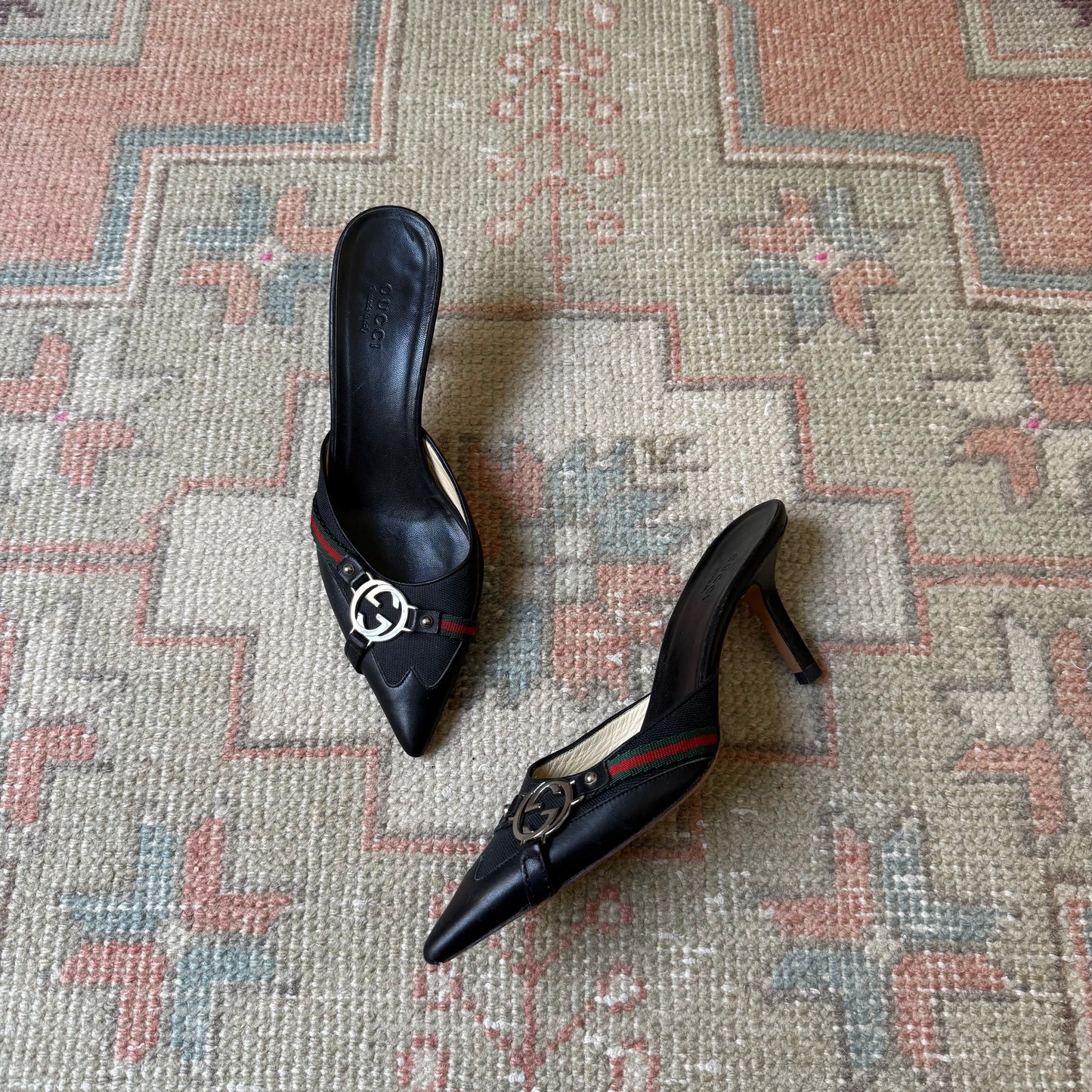 F/W2004 Tom Ford Gucci Logo Canvas Mules - US 6