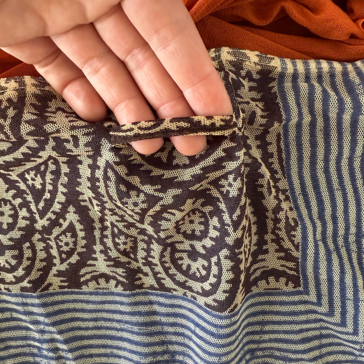 00s Jean Paul Gaultier Orange and Blue Mesh Paisley Skirt - One Size