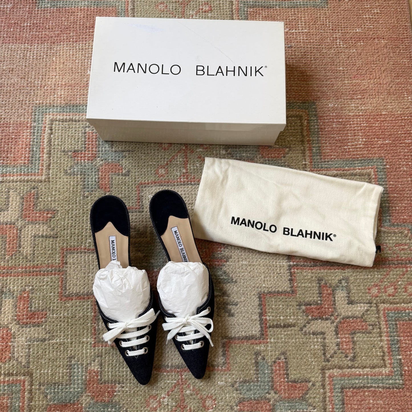 00s Manolo Blahnik Denim Mules - US 7.5