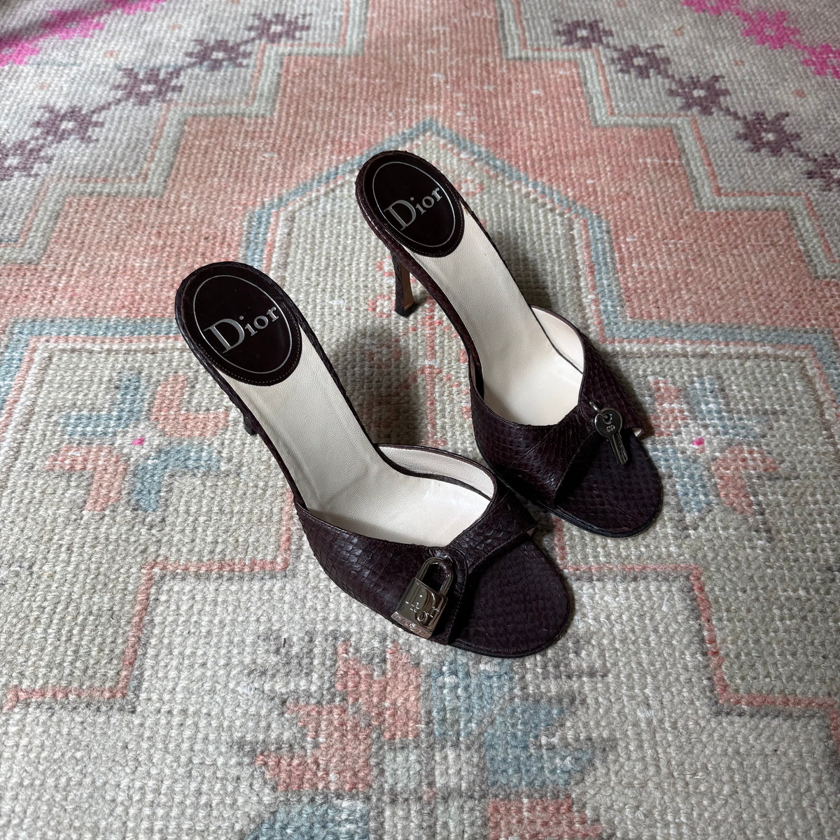 S/S2001 Galliano Dior Snake Lock + Key Mules - US 7.5