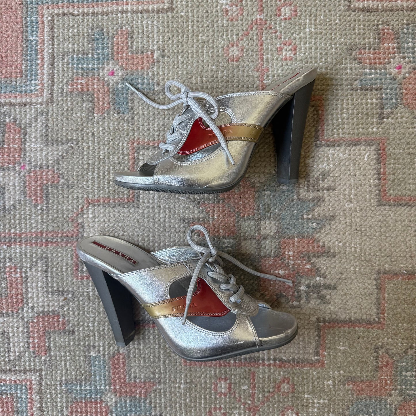 S/S2000 Prada Sport Silver Lace Up Mules - US 6-6.5