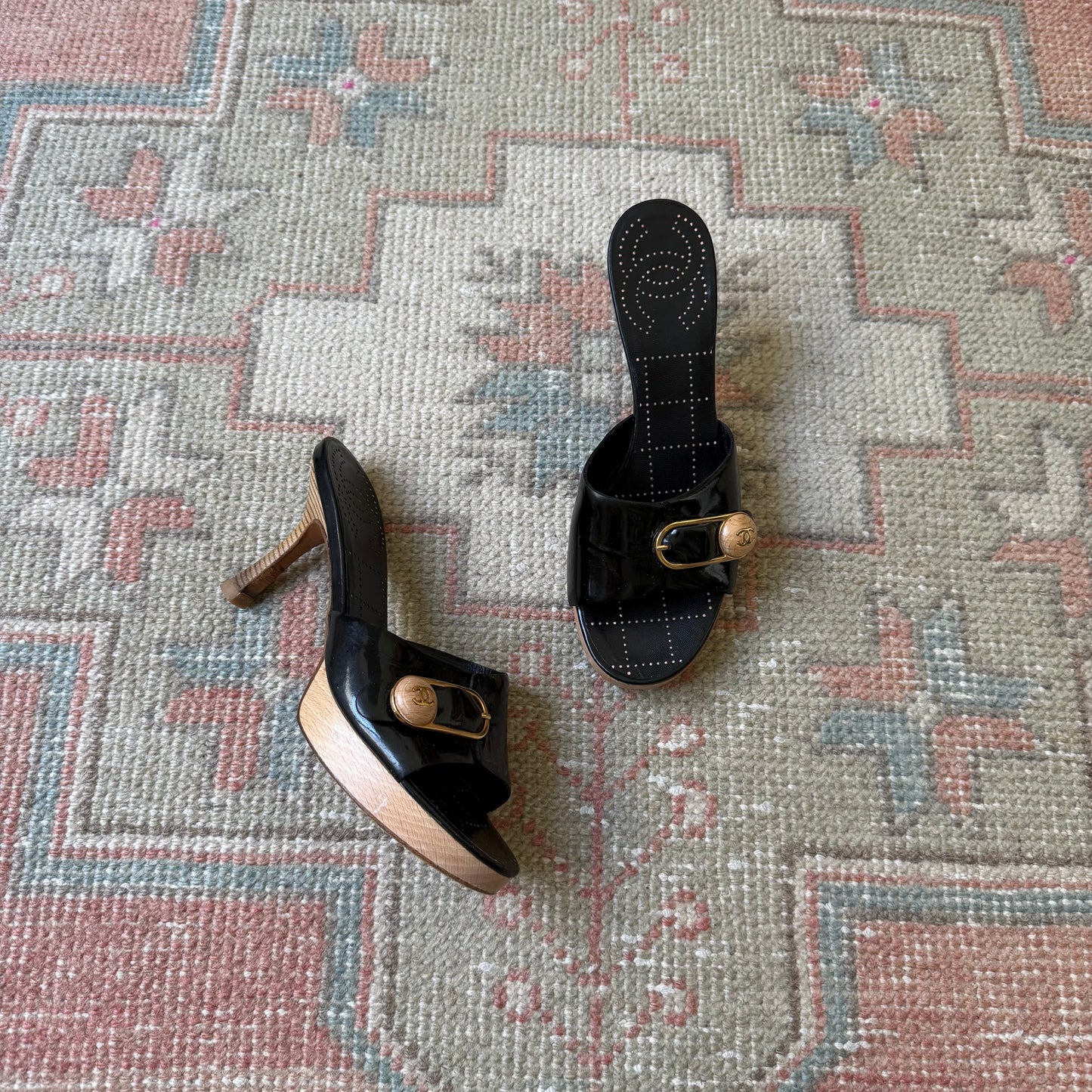 S/S2002 Chanel Black Safety Pin Mules - US 6