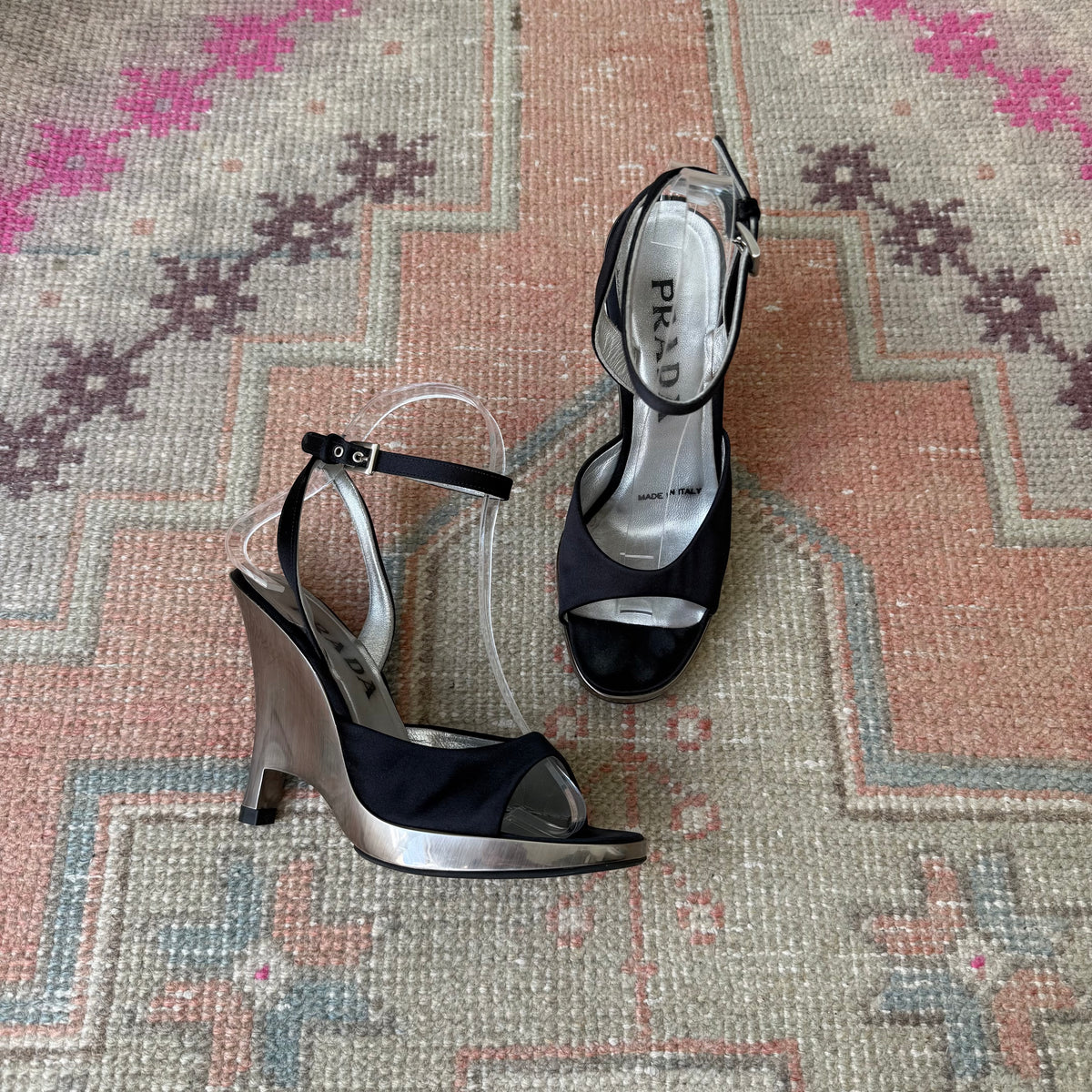 S/S1998 Prada Silver Lucite Wedges - US 6