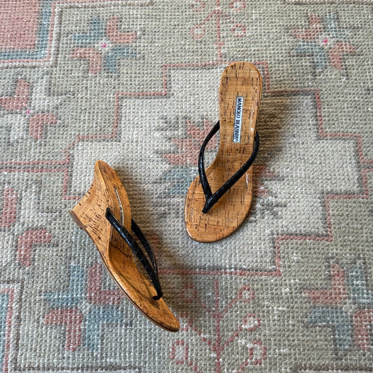 Y2K Manolo Blahnik Python Thong Wedge - US 5