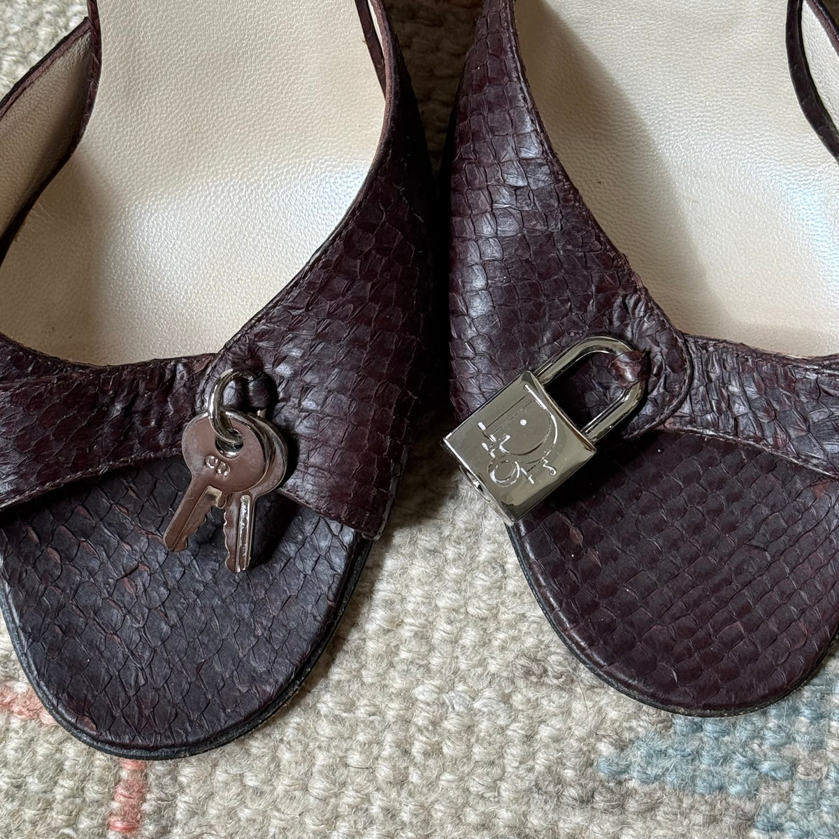 S/S2001 Galliano Dior Snake Lock + Key Mules - US 7.5