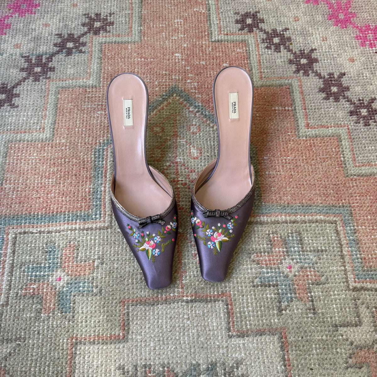 Y2K Prada Purple Silk Satin Floral Mules - US 10-10.5