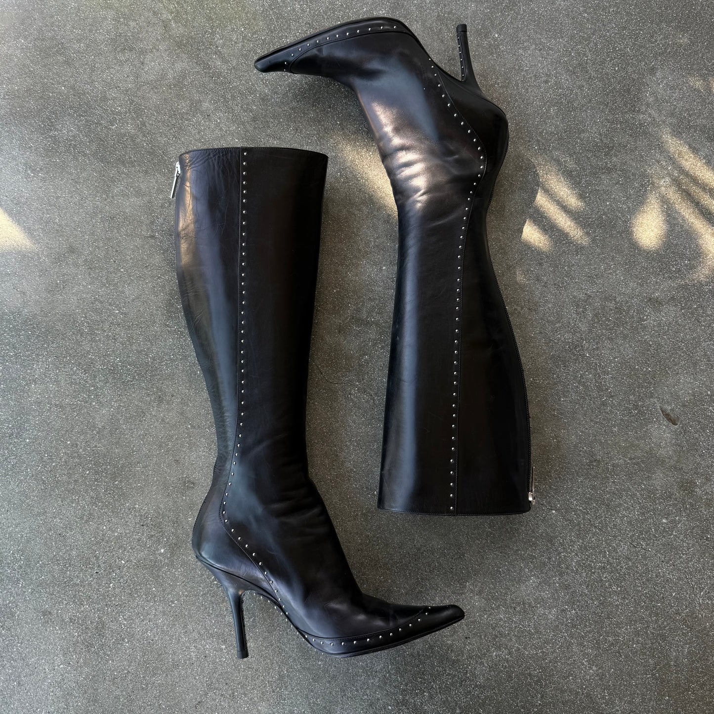 S/S2004 Galliano Dior Black Studded Leather Boots - US 7