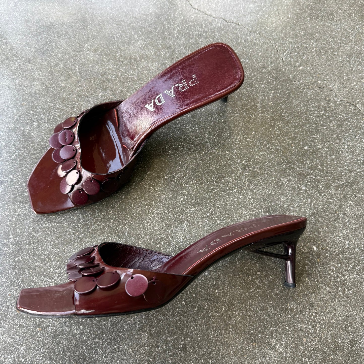 S/S2000 Prada Burgundy Pailette Mules - US 8
