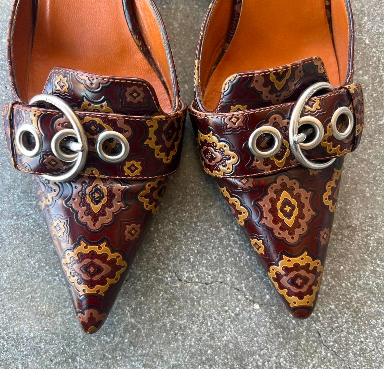 Prada Paisley Leather Mules - US 9