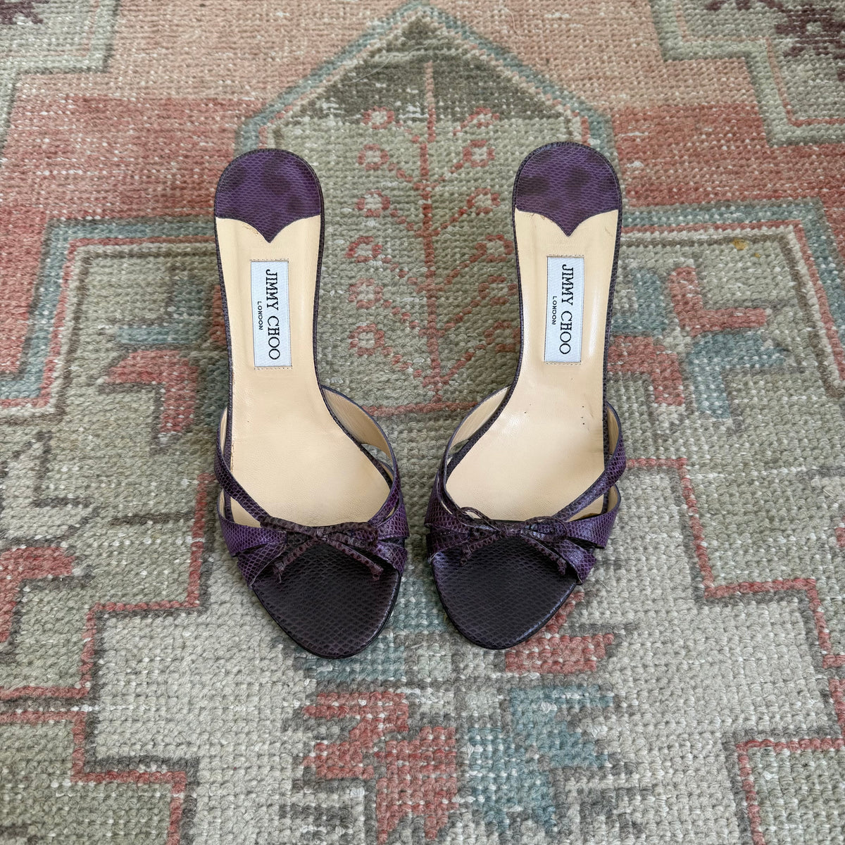 Y2K Jimmy Choo Purple Karung Bow Mules - US 8.5