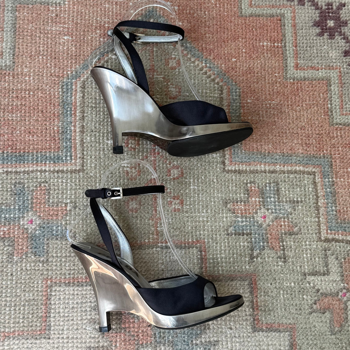S/S1998 Prada Silver Lucite Wedges - US 6