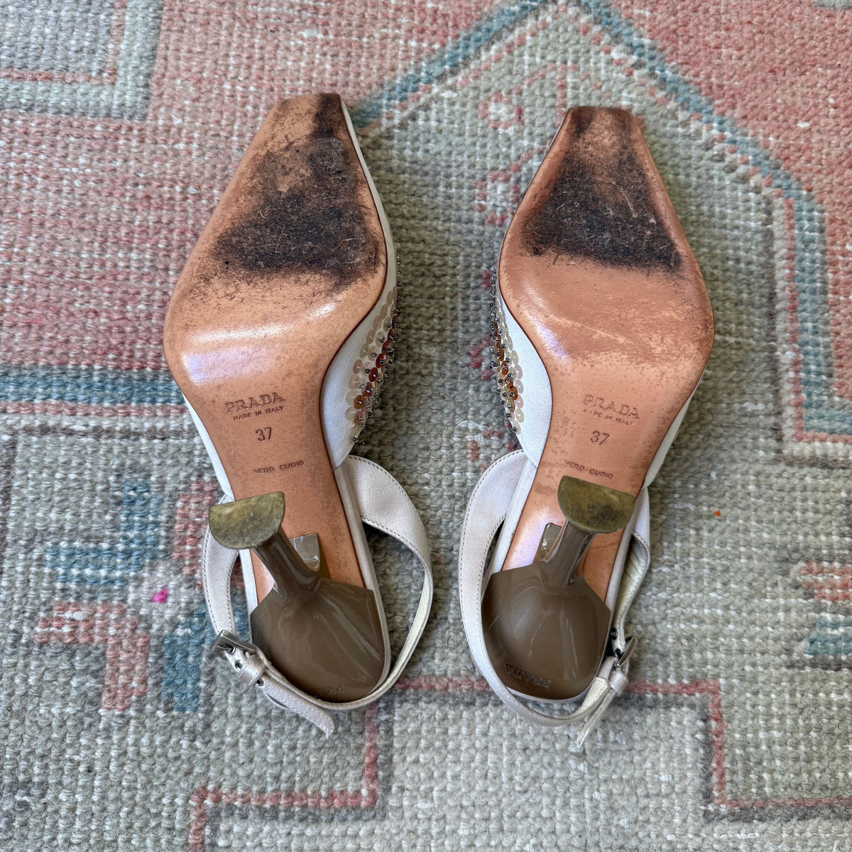 S/S1999 Prada Champagne Paillette Slingback Mules - US 7