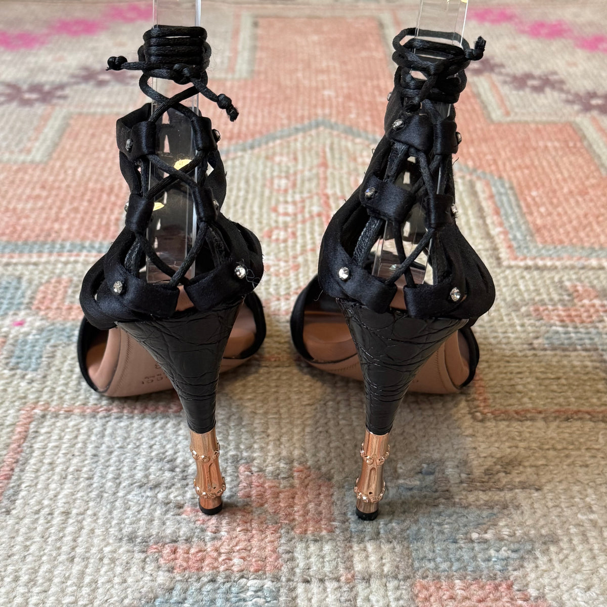S/S2004 Tom Ford Gucci Swarovski Satin Bamboo Heels - US 7