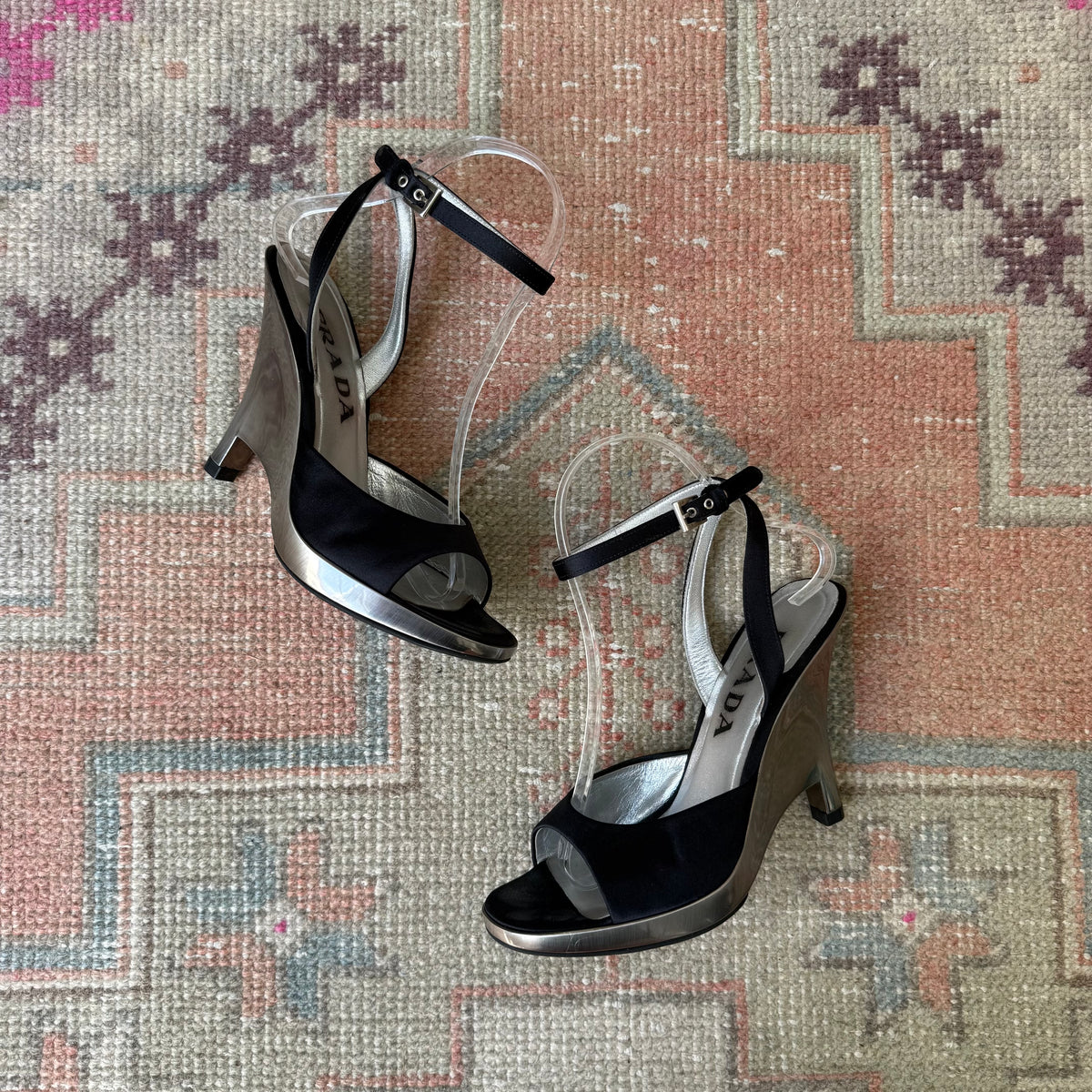 S/S1998 Prada Silver Lucite Wedges - US 6