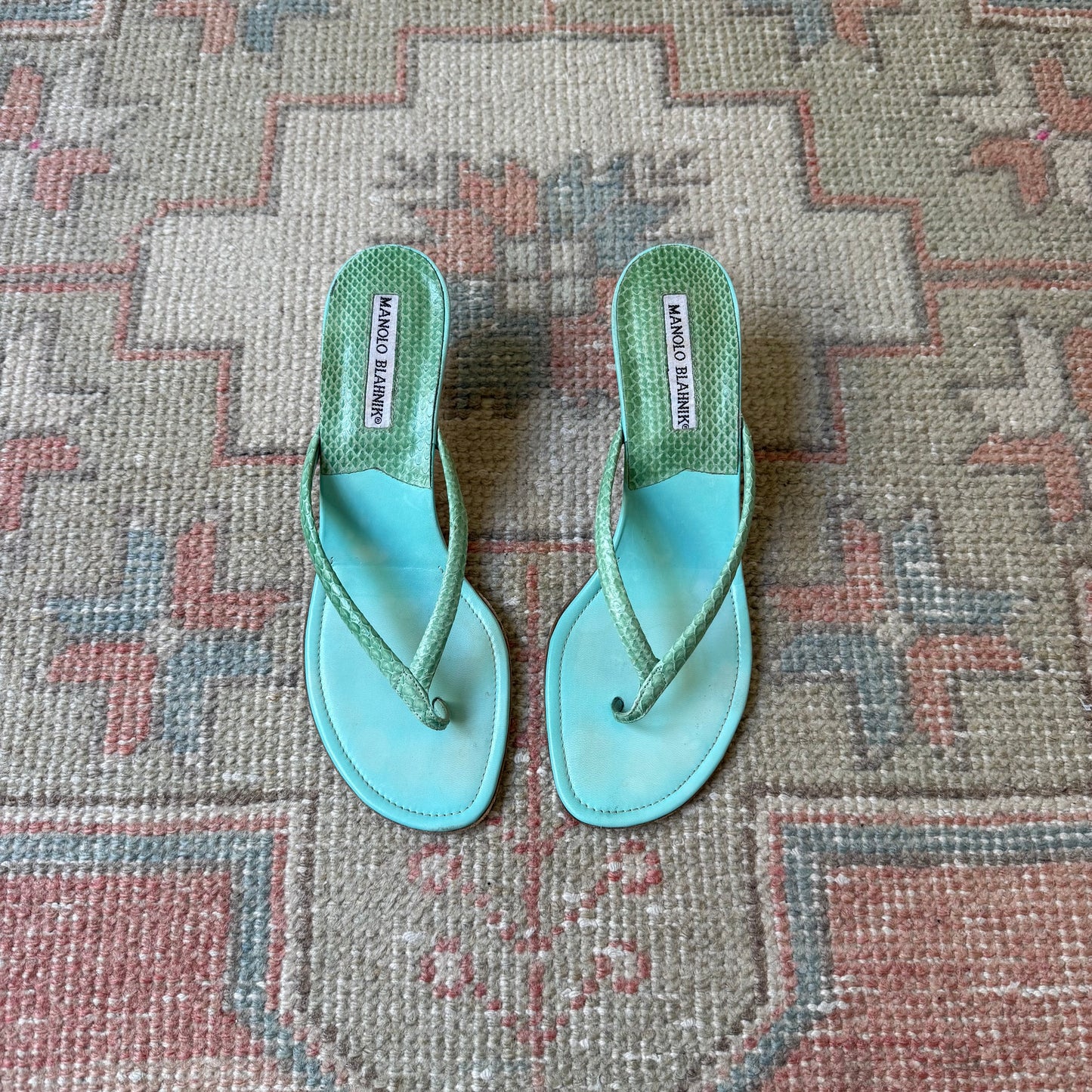 Y2K Manolo Blahnik Aquamarine Thong Sandals - US 7