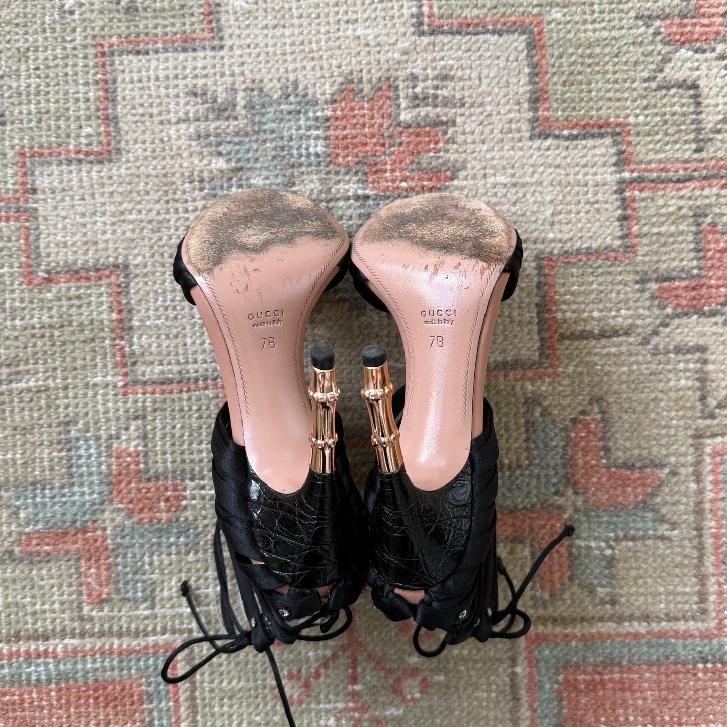 S/S2004 Tom Ford Gucci Crystal Satin Bamboo Heels - US 7