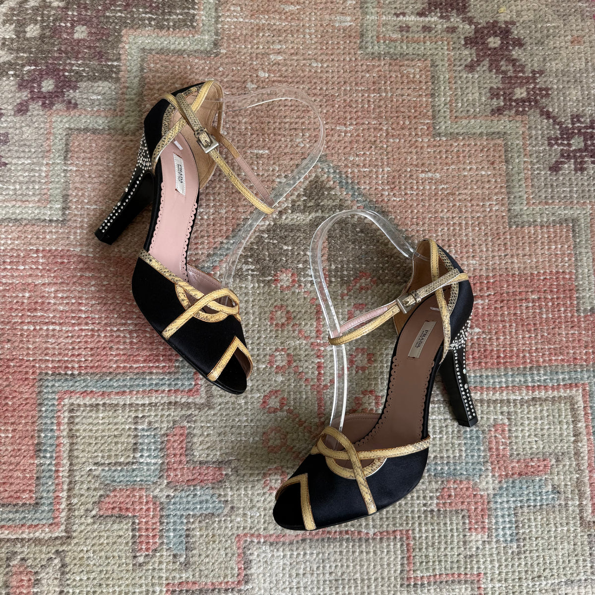 Y2K Prada Silk Satin Crystal Heels - US 7