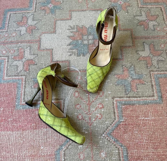 F/W1999 miu miu Tartan Ponyhair Mary Janes - US 10-10.5
