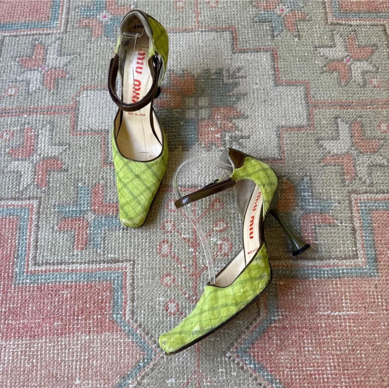 F/W1999 miu miu Tartan Ponyhair Mary Janes - US 10-10.5