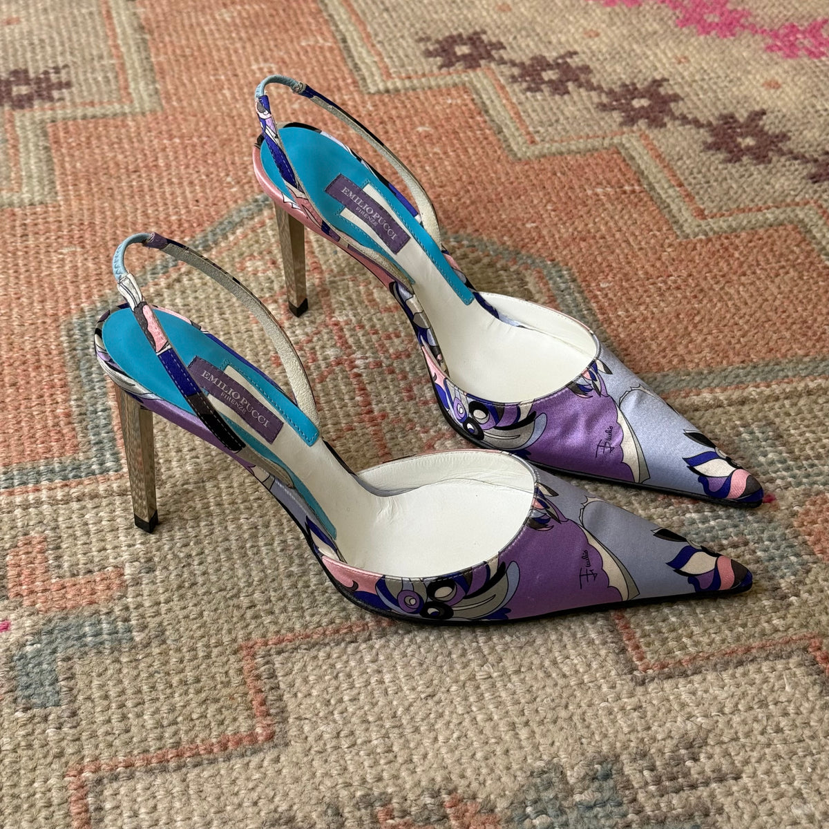 Y2K Emilio Pucci Silk Satin Slingbacks - US 6-6.5