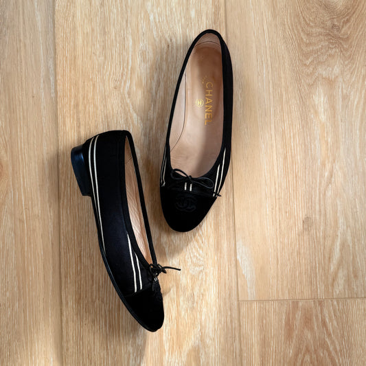 00s Chanel Silk Striped Ballet Flats - US 6.5