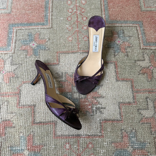 Y2K Jimmy Choo Purple Karung Bow Mules - US 9