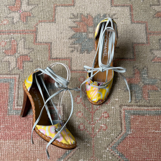 S/S2003 Chanel Silk Wrap Ballet Heels - US 7
