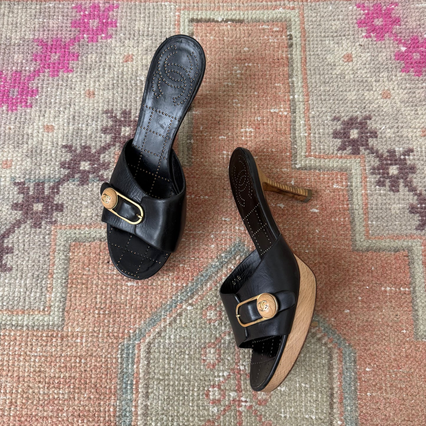 90s Chanel Leather Platform Mules - US 7.5