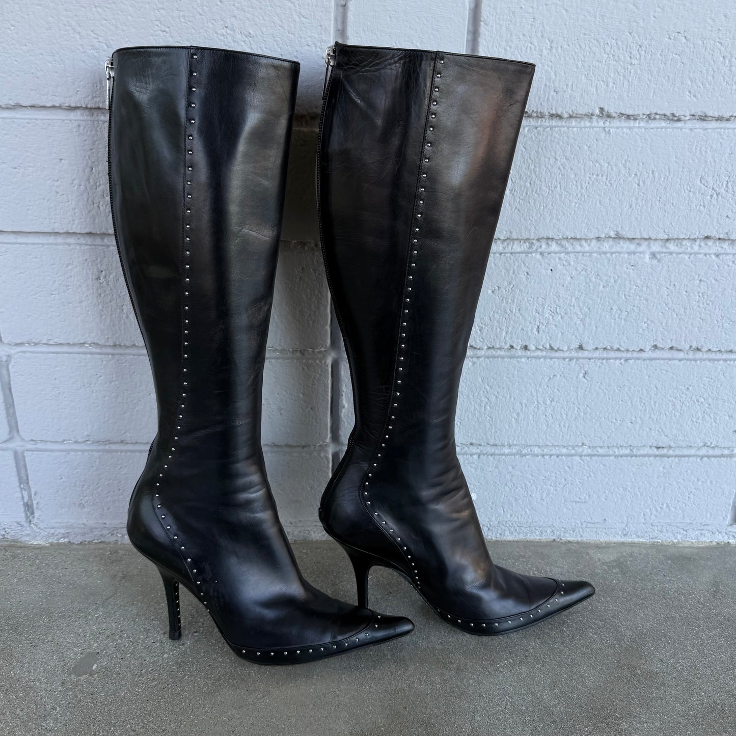 S/S2004 Galliano Dior Black Studded Leather Boots - US 7