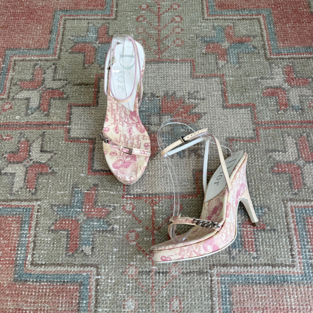 S/S2004 Galliano Dior Cherry Blossom Wrap Wedges - US 6.5-7