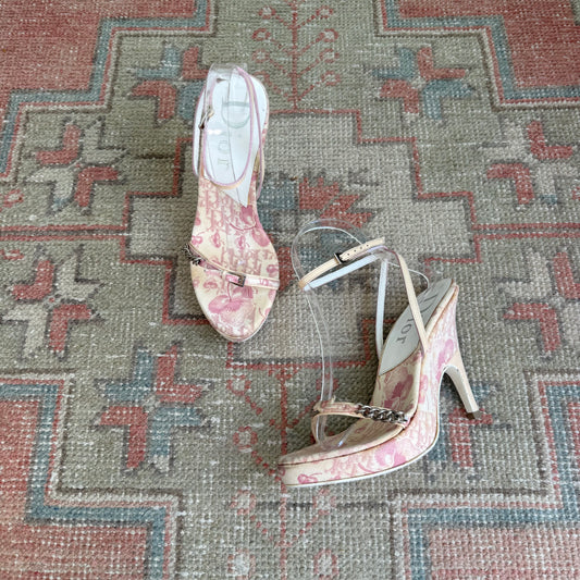S/S2004 Galliano Dior Cherry Blossom Wrap Wedges - US 6.5-7