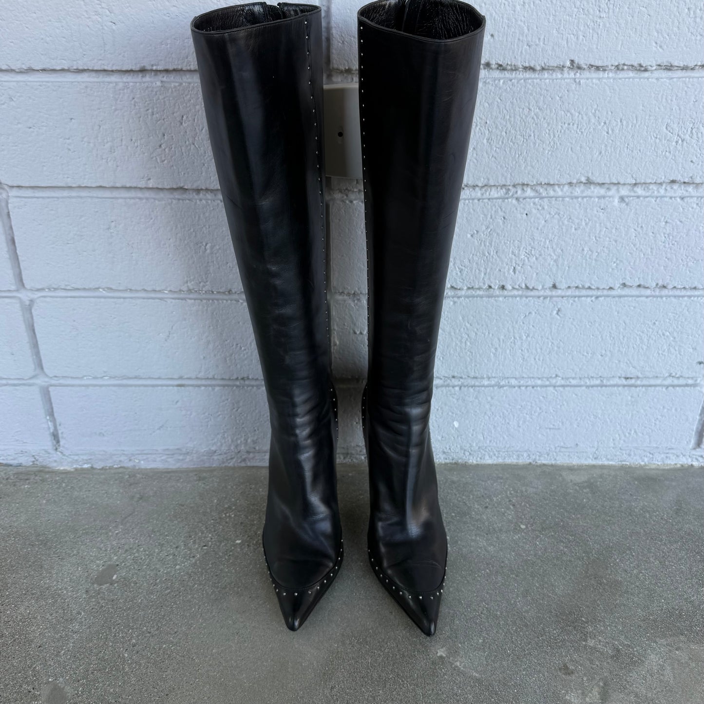 S/S2004 Galliano Dior Black Studded Leather Boots - US 7