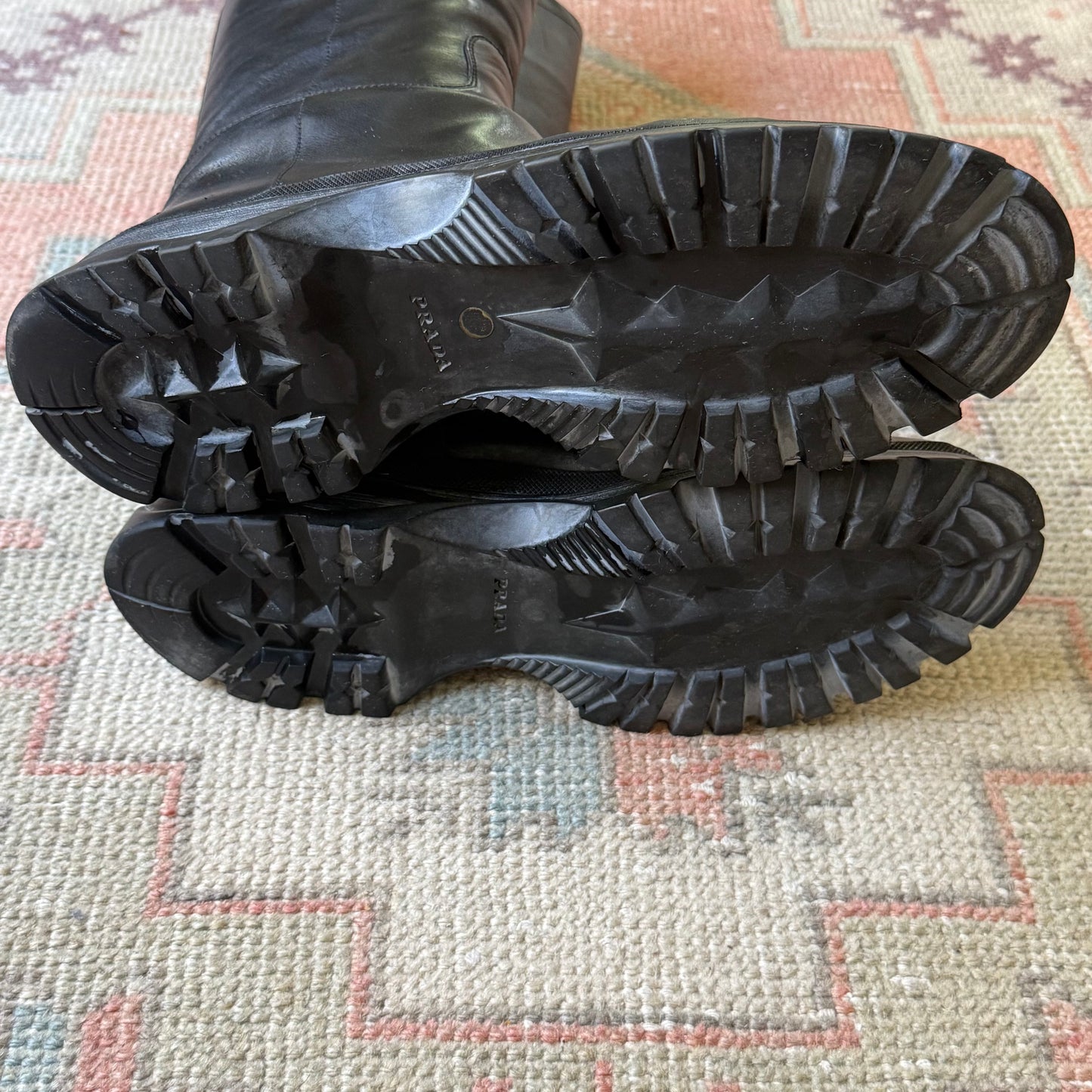F/W2002 Prada Black Lug Sole Leather Boots - US 10.5
