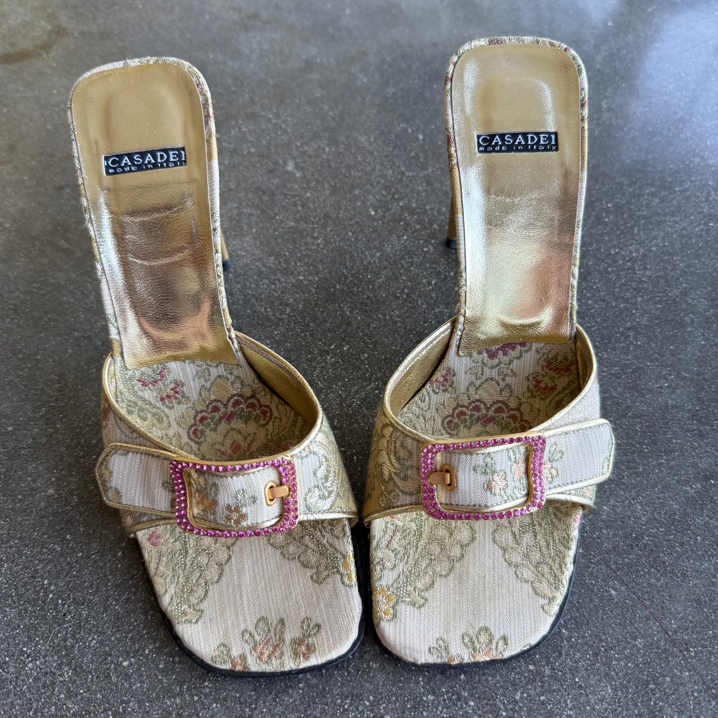 00s Casadei Jacquard Gold Mules - US 7