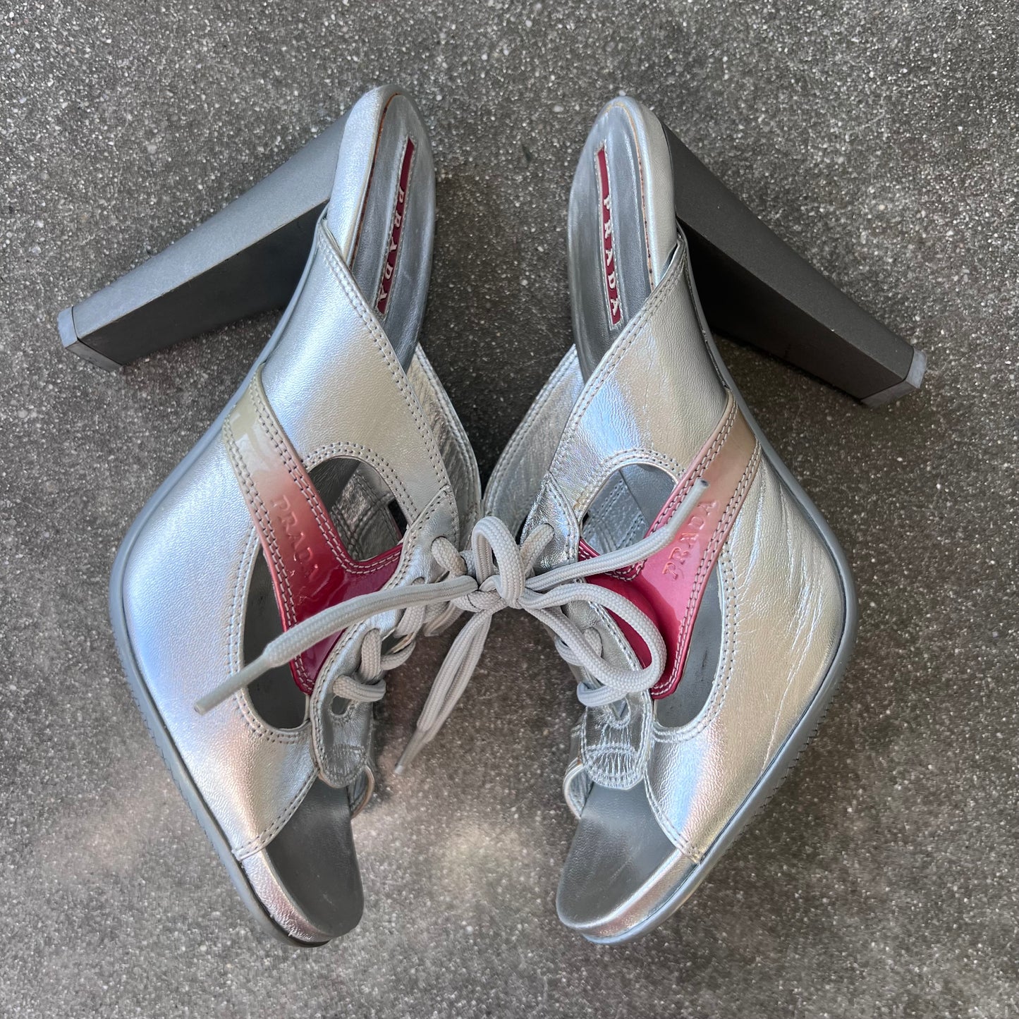 2000s Prada Linea Rossa Silver Mules