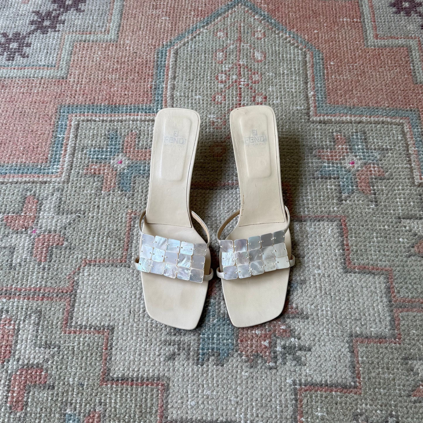 S/S2000 Fendi Cream Mother of Pearl Sandals - US 9-9.5