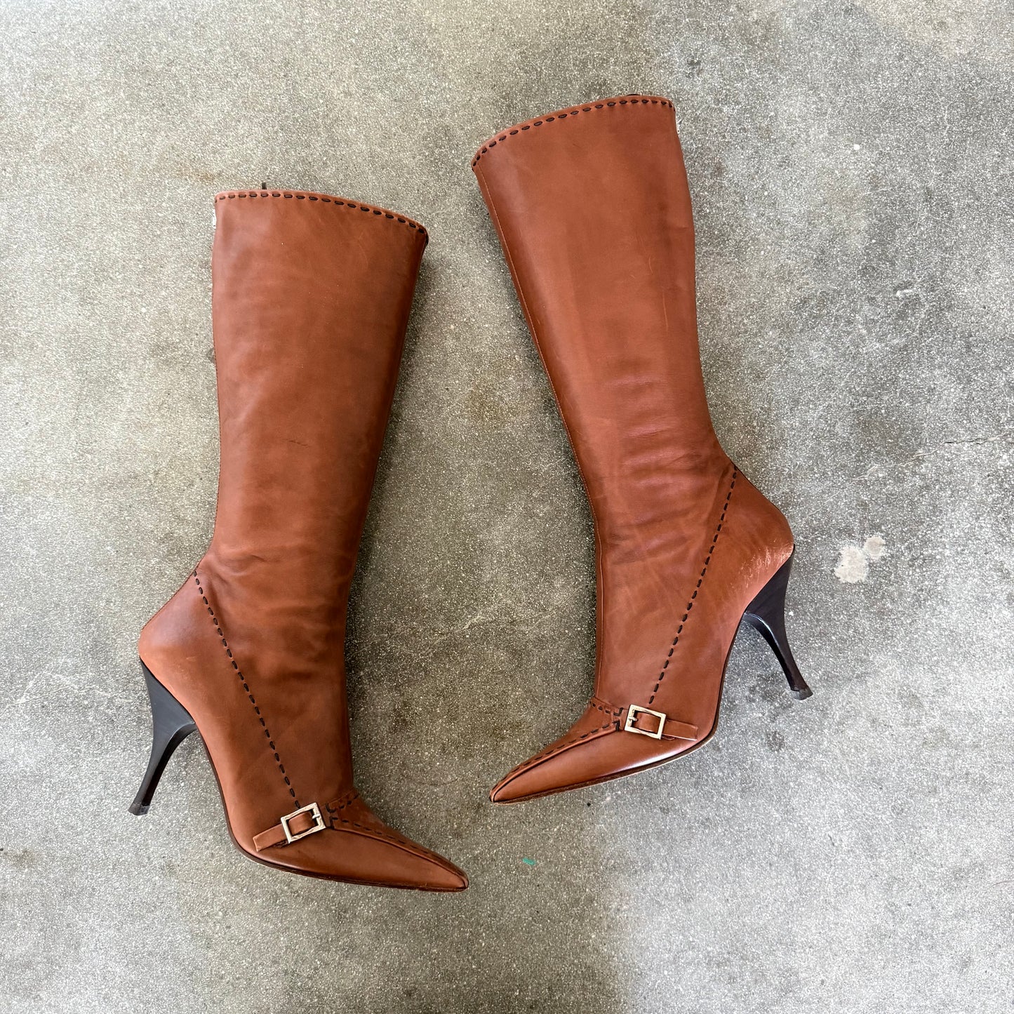 F/W2004 Prada Cognac Buckle Boots - US 6.5-7