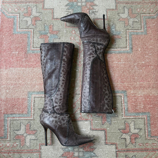 00s Jimmy Choo Grey Karung Stiletto Boots - US 6