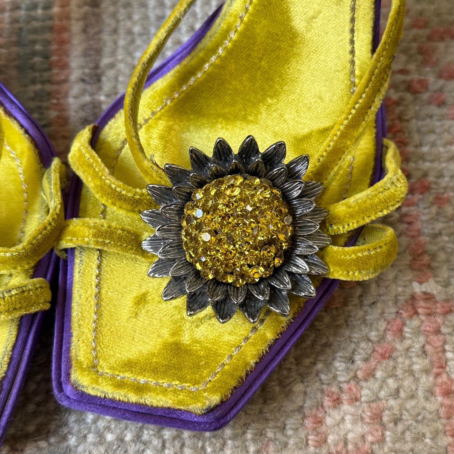 Y2K Sunflower Velvet René Caovilla Platforms - US 7.5
