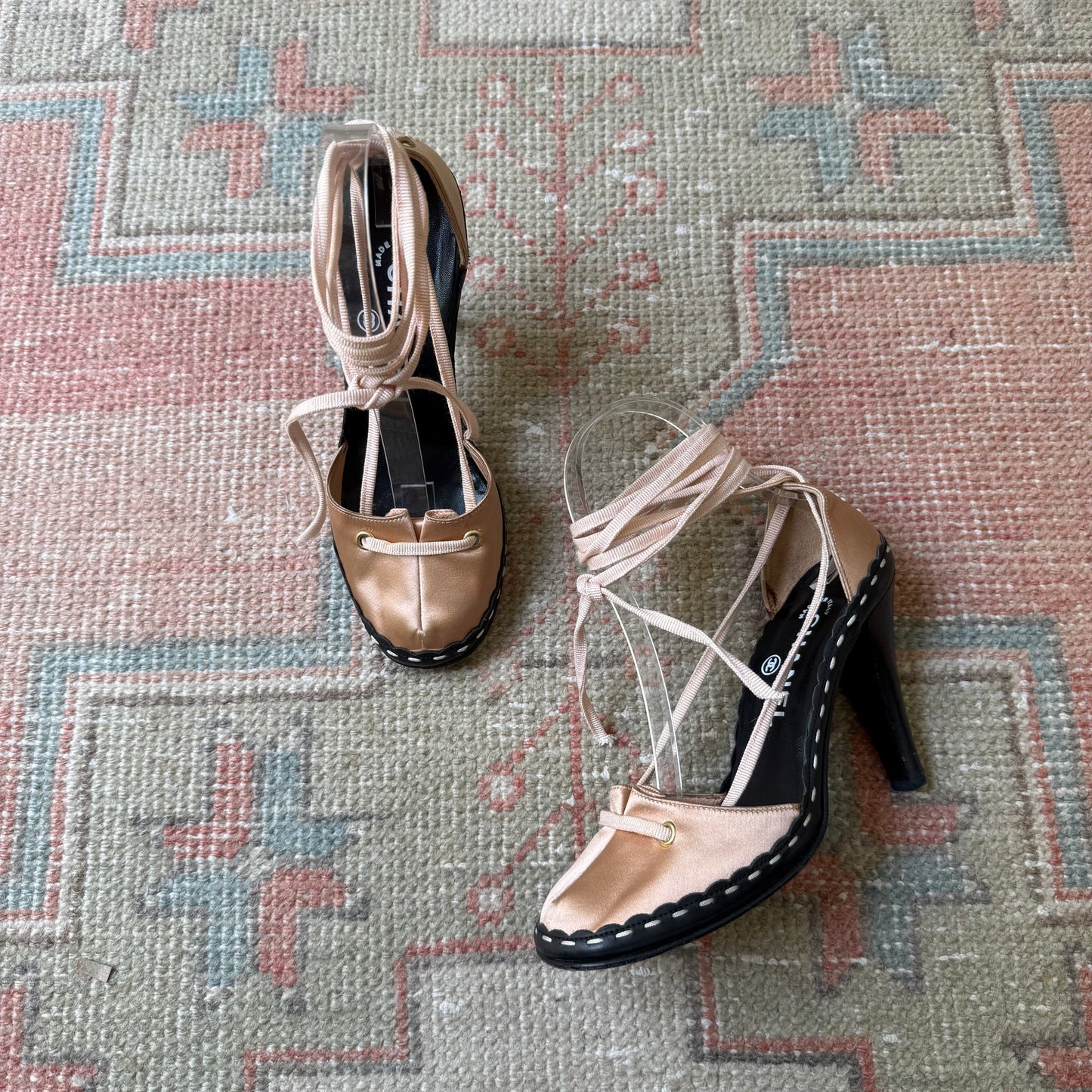 S/S2003 Chanel Pink Silk Satin Wrap Ballet Pumps - US 5.5-6