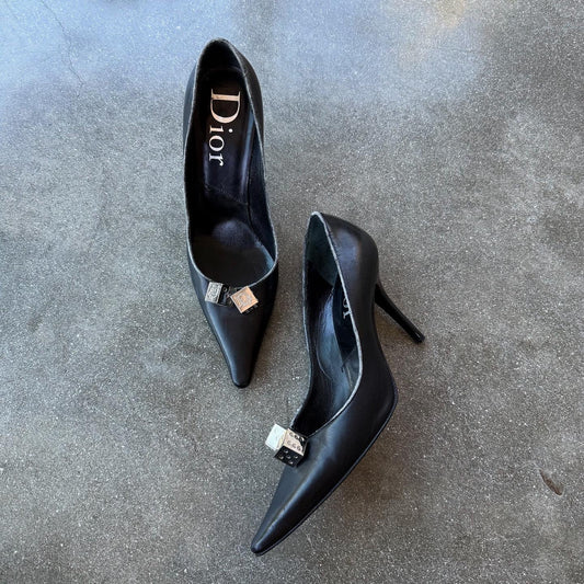 FW04 Galliano Dior Black Leather Dice Pumps - US 7.5-8