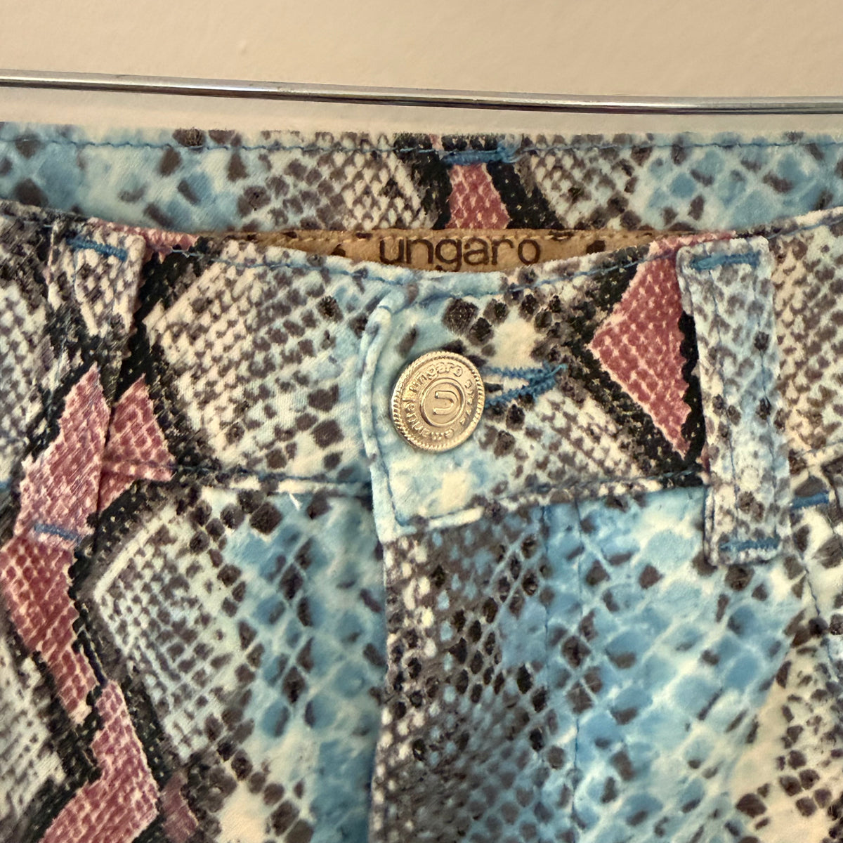 Y2K Ungaro Blue and Pink Snake Print Jeans -  US 4
