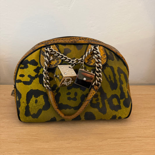 F/W2004 Galliano Dior Green Leopard Dice Bowler