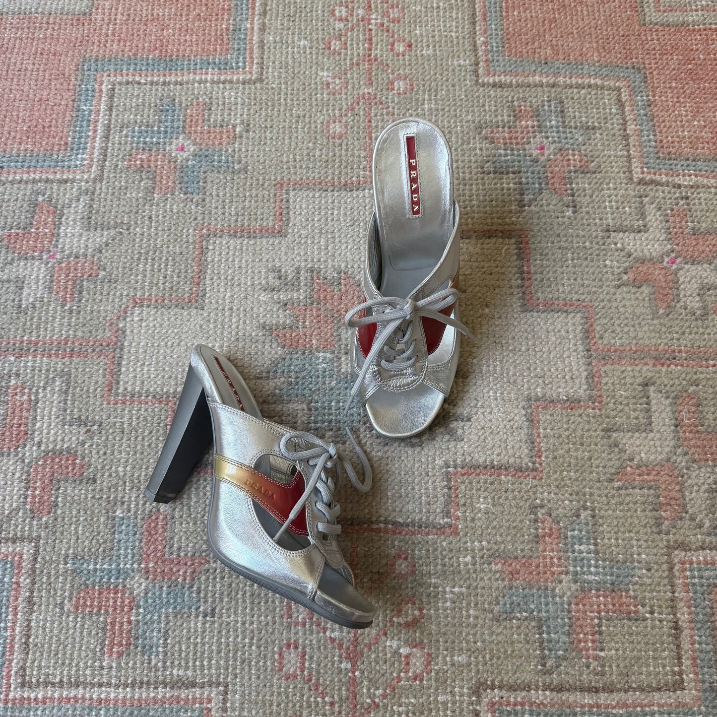 S/S2000 Prada Sport Silver Lace Up Mules - US 6-6.5