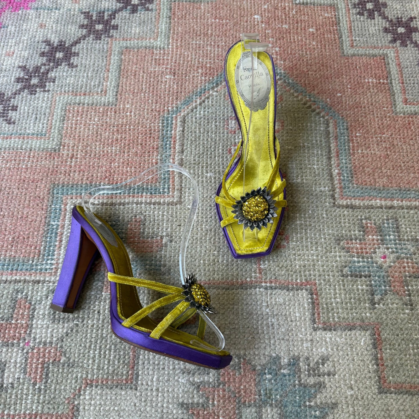 Y2K Sunflower Velvet René Caovilla Platforms - US 7.5