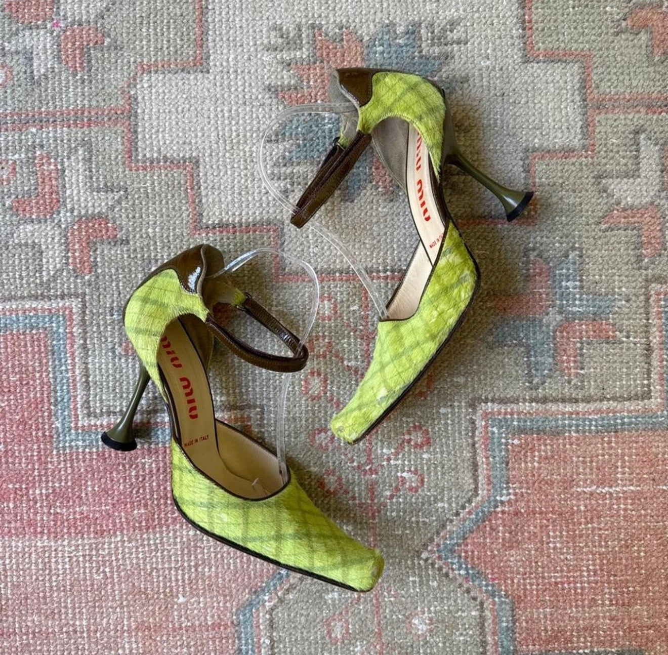 F/W1999 miu miu Tartan Ponyhair Mary Janes - US 10-10.5