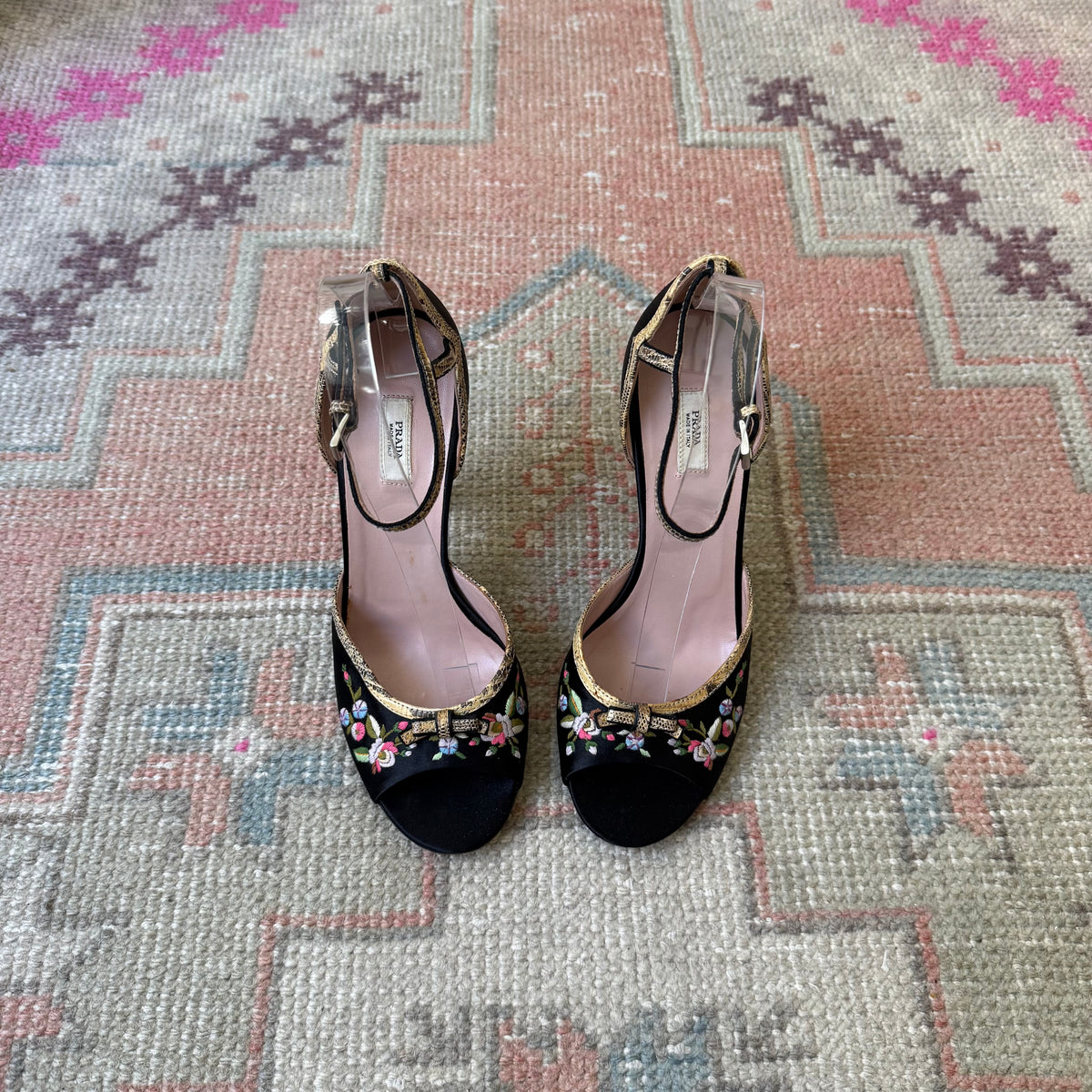 Y2K Prada Silk Satin Floral Peep Toe Heels - US 7