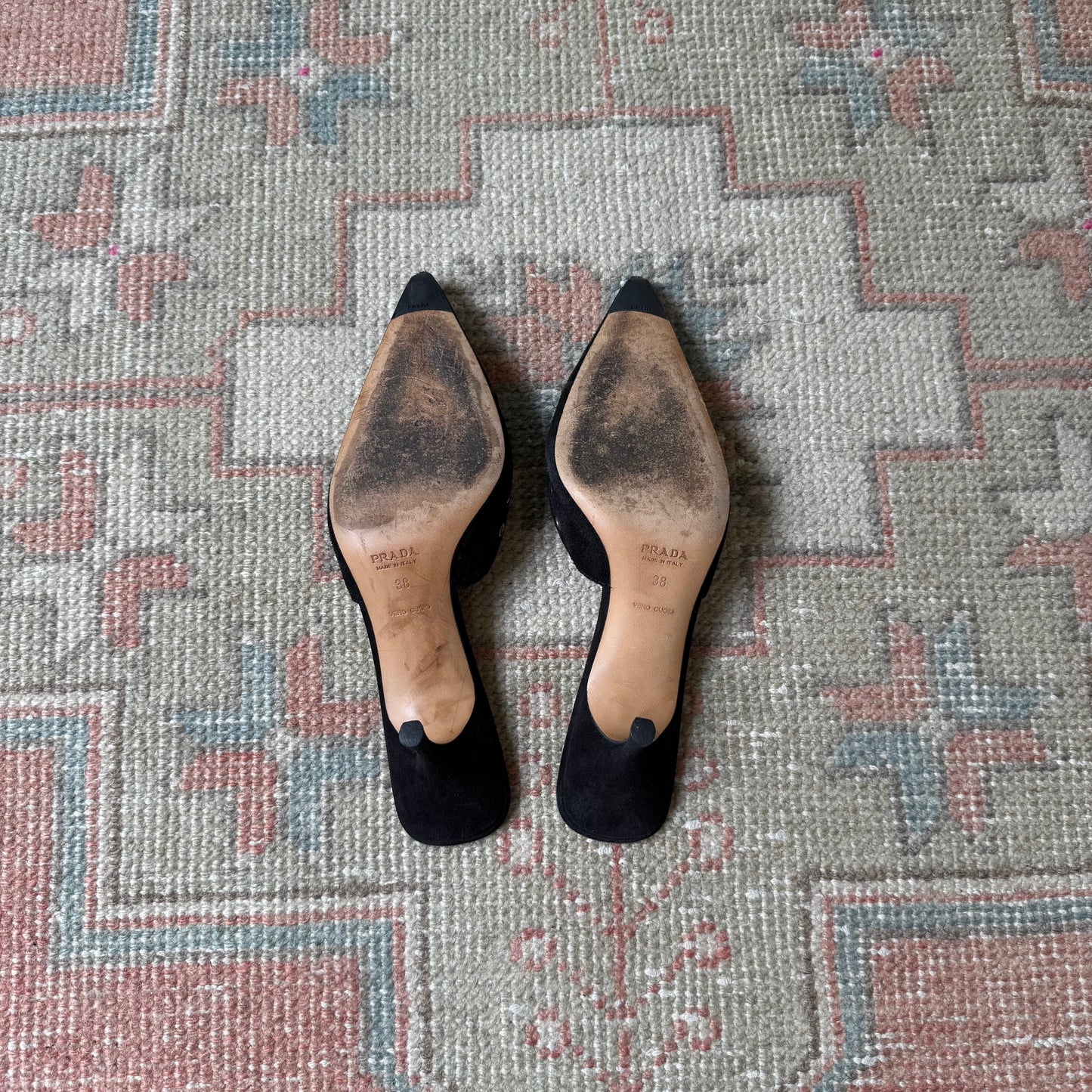S/S2002 Prada Black Suede Grommet Mules - US 7.5