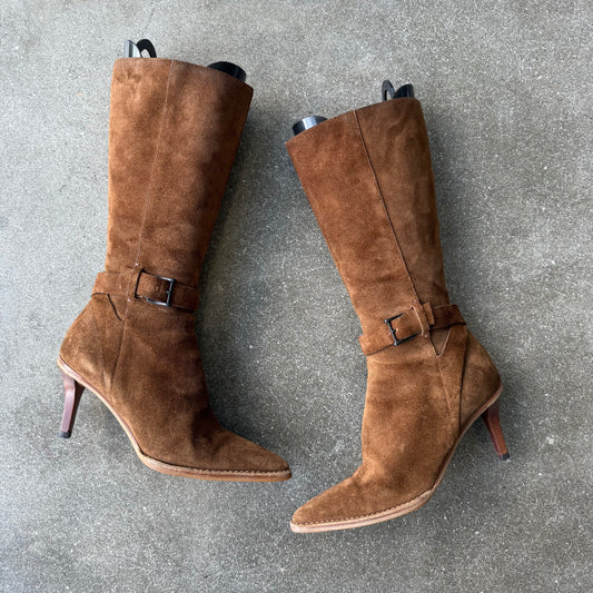 Gucci by Tom Ford Tobacco Suede Buckle Boots - US 6